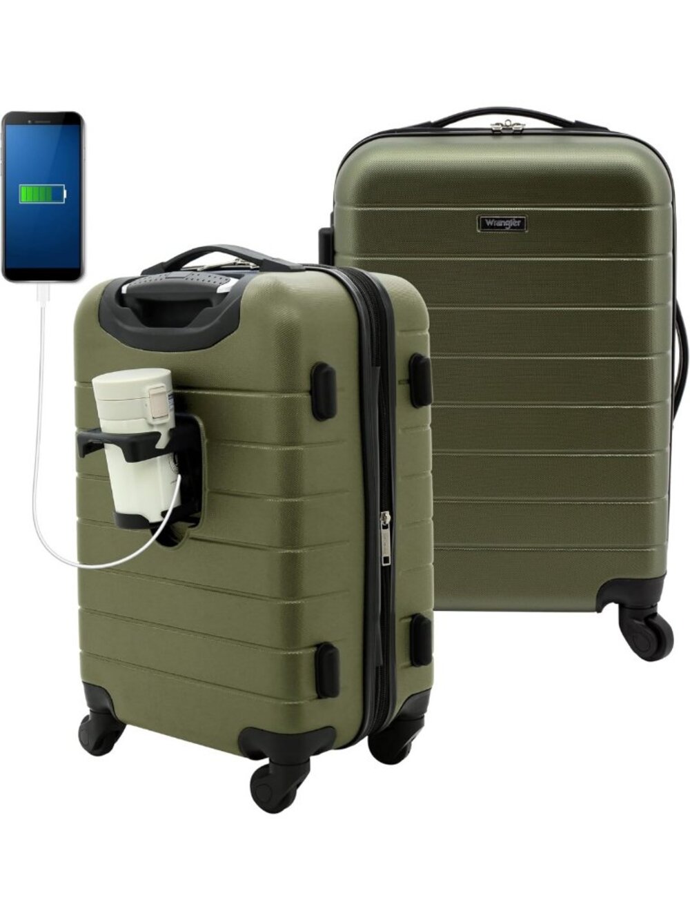 Stylish Olive Green 22-Inch Hardside Carry-On Spinner Luggage for Travel
